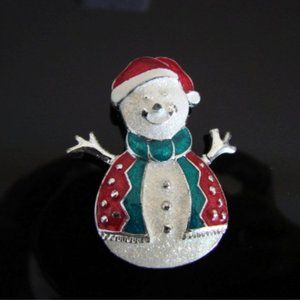 Snowman Brooch Pin Jewellery with Winter Scarf Hat Sparkle Snow Man